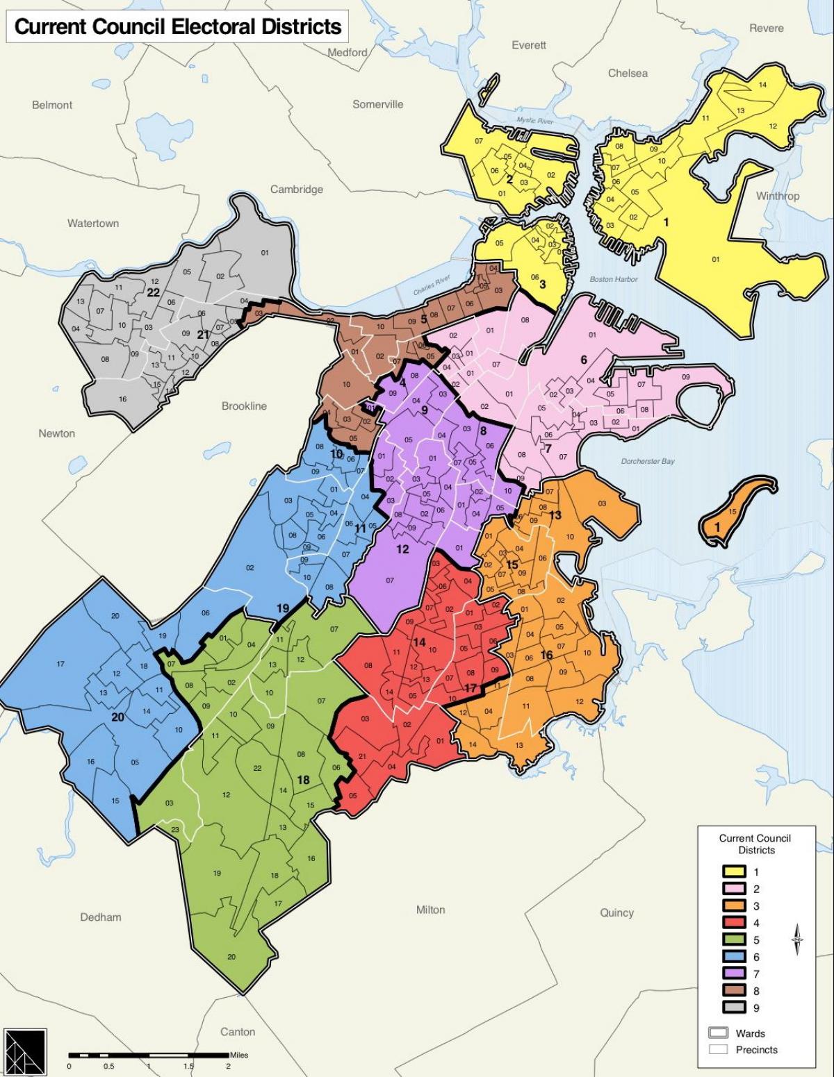 карта района Бостона