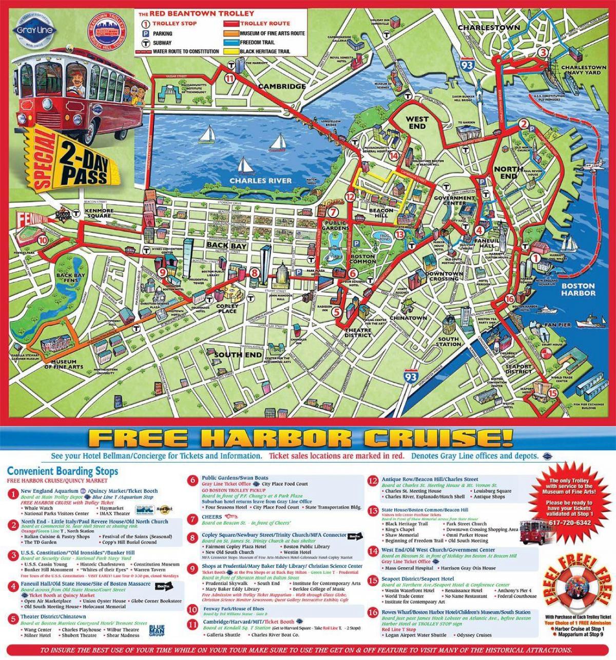 Boston Hop On Hop Off Автобусная карта экскурсий