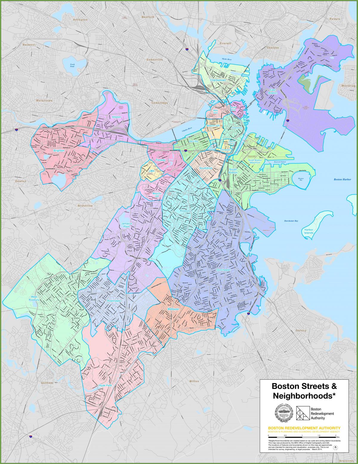 карта районов Бостона