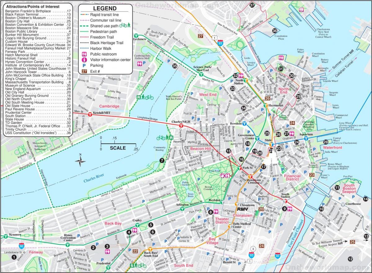 карта достопримечательностей Бостона
