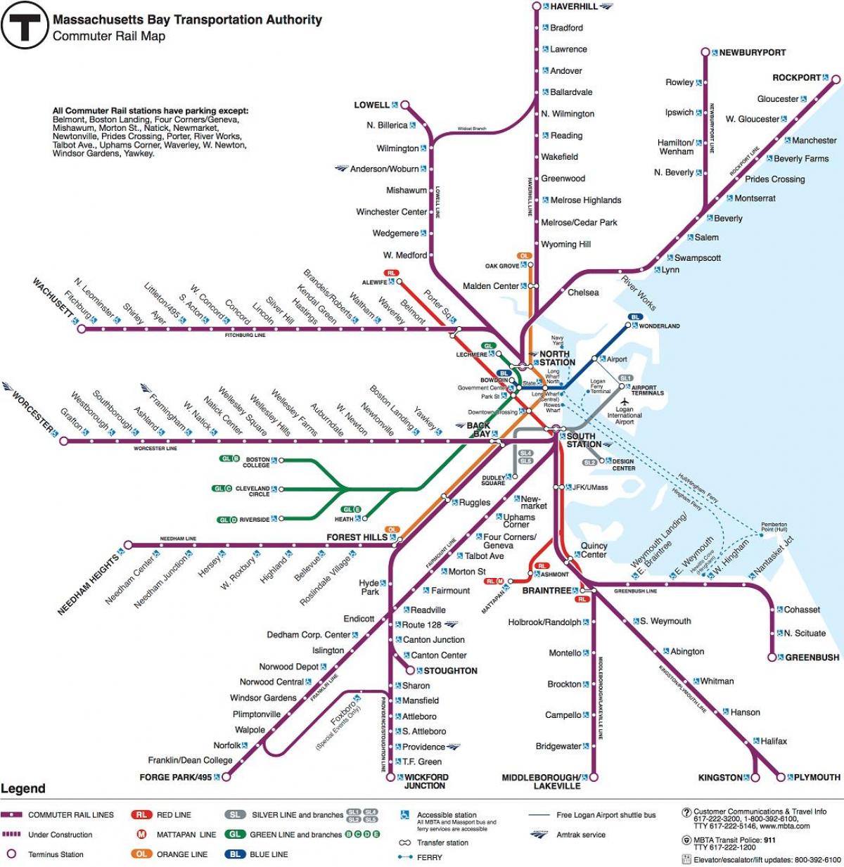 карта железнодорожных вокзалов Бостона
