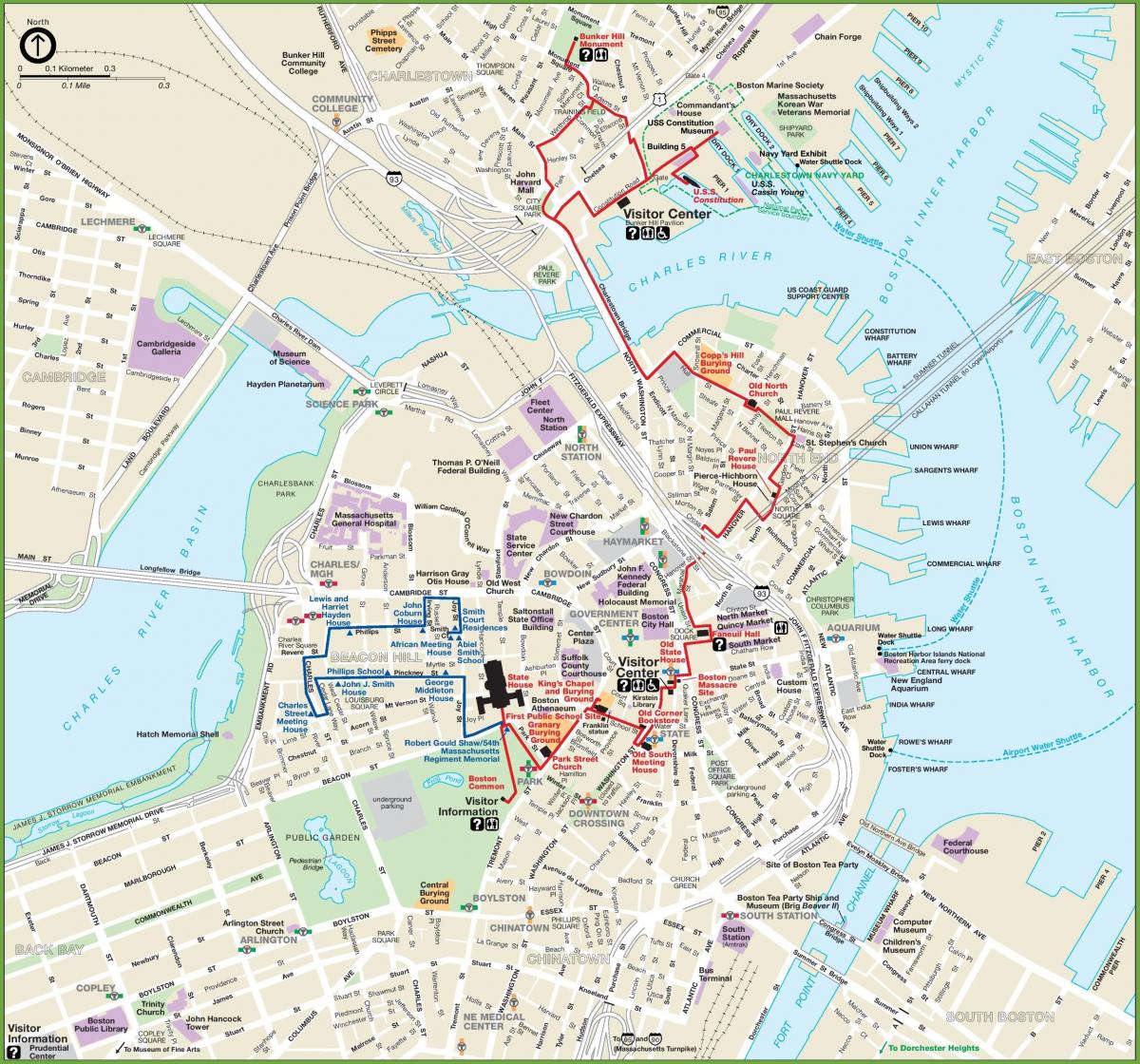 карта пешей прогулки по Бостону